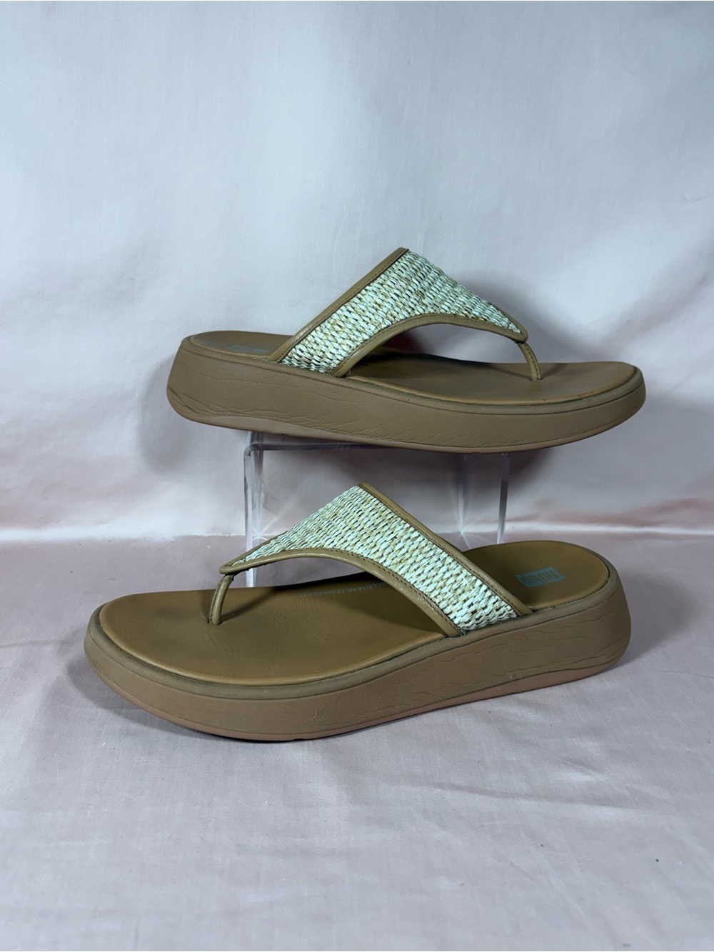 Fitflop Women's F-Mode Woven Raffia Toe-Post Flatform Wedge Sandals SZ 10